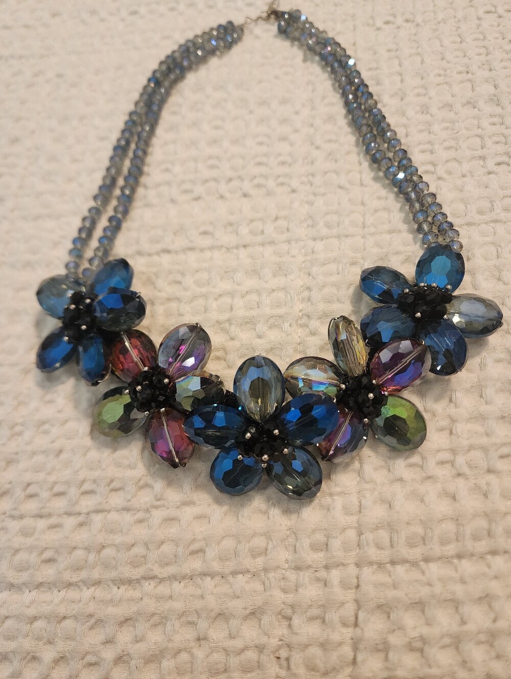 Vintage Heavyweight Multicolored Crystal Flowers Statement Necklace 20"